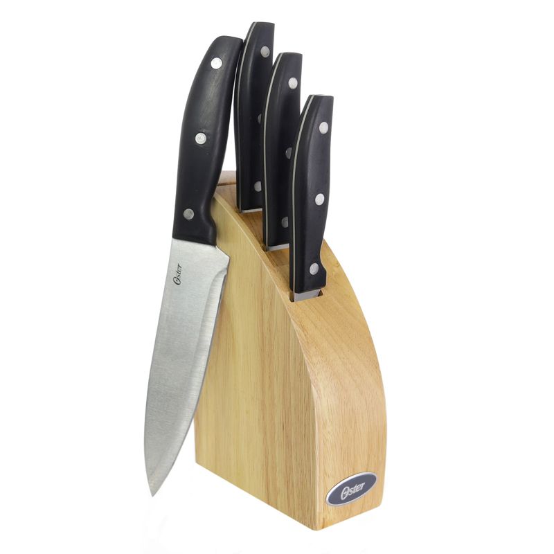 Oster Granger 5 Piece Stainless Steel Cutlery Knife Set with Half Moon Natural Wood Block, 1 of 13