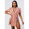 Slickblue Women's Plaid Mini Blazer Dress, Wide Collar, Double Breasted Fit, Side Zipper Trim, Pink, Size S-L - 2 of 4