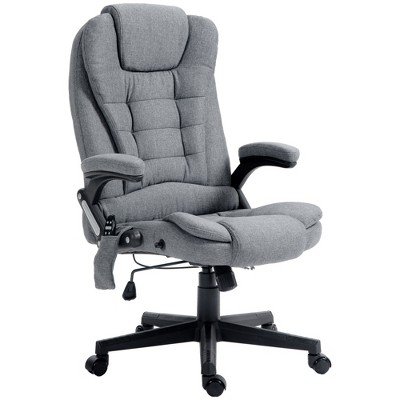 HOMCOM 6 Point Vibrating Massage Office Chair with Heat, Linen High Back Executive Office Chair with Reclining Backrest, Armrests