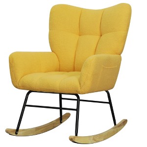 COWLOWN 34.64-in L Yellow Modern Rocking Accent, Teddy Fabric Rocking Chair for Nursery, Living Room, Bedroom, Yellow - 1 of 4
