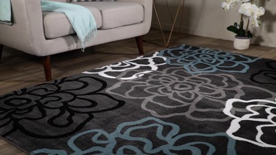 Elegant Gray Floral Synthetic Easy-Care Area Rug, 3'3" x 5'