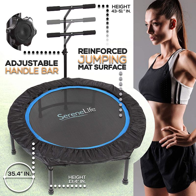SereneLife SLELT418 40 Inch Adults Indoor Home Gym Outdoor Sports Exercise Fitness Trampoline with T-bar Handle and Padded Frame Cover, Black, 2 of 7