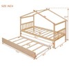 CAVINAS Twin Size Bed Frame, Wooden House Bed with Pull-Out Trundle, House-Shaped Bed for Kids, Teens, Girls, Boys - 3 of 4