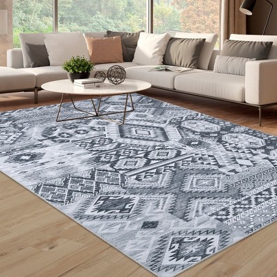 Vintage Area Rug Bohemian Washable Rug Soft Low Pile Rugs for Living Room Bedroom Dining Room