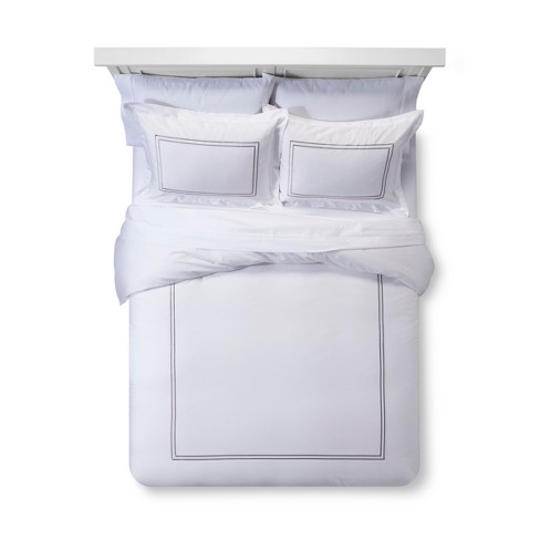 White Cashmere Grey Tonal Hotel Duvet Cover Set Full Queen