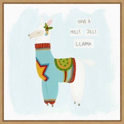 16" x 16" Fa la la la Llama IV by June Erica Vess Framed Canvas Wall Art - Amanti Art