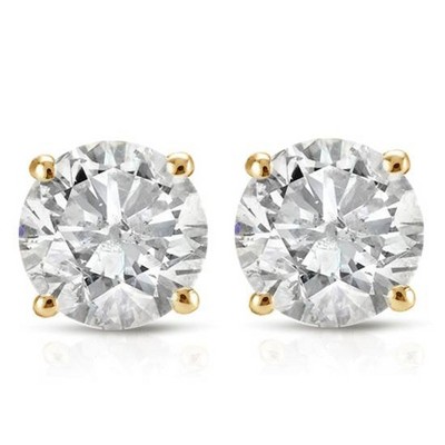 Pompeii3 1ct Round Diamond Stud Earrings in 14K Yellow Gold with Screw Backs