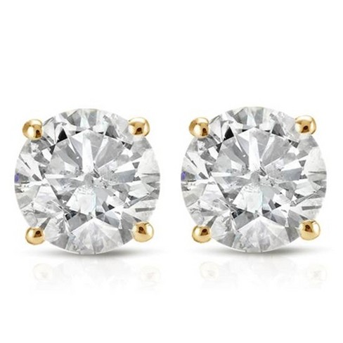 14k Solid Yellow Gold Basket Set Round CZ Stud Earrings Screw 