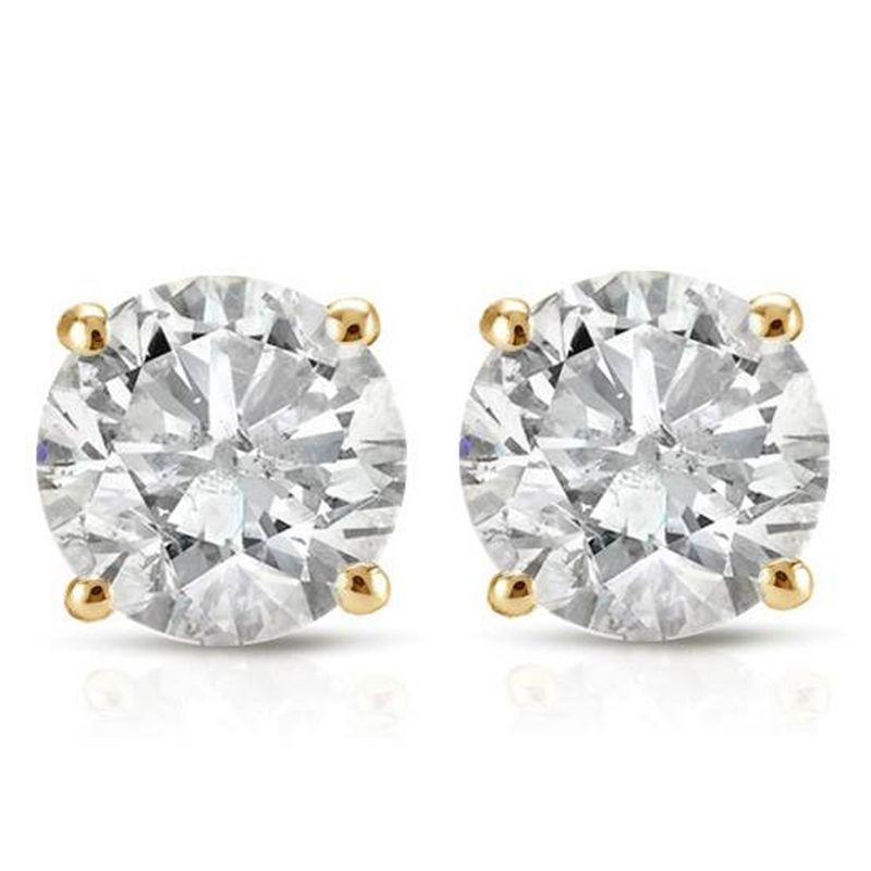 Pompeii3 1ct Round Cut Diamond Stud Earrings in 14K Yellow Gold with Screw Backs, 1 of 5