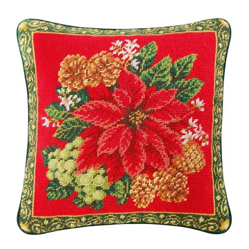 C&F Home Poinsettia On Red Needlepoint Pillow - image 1 of 2