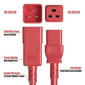 SANOXY 8ft 12 AWG 20A 250V Heavy Duty Power Cord (IEC320 C20 to IEC320 C19), Red - 1 of 4