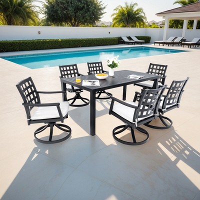 UNISOAR 7PC Outdoor Patio Dining Set with 6 Swivel Rock Dining Chairs