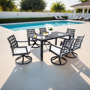 UNISOAR 7PC Outdoor Patio Dining Set with 6 Swivel Rock Dining Chairs - 1 of 4