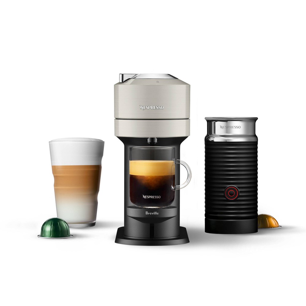 Breville Vertuo Next Coffee and Espresso Maker in Light Gray plus Aeroccino3 Milk Frother in Black