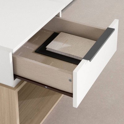 Soft Elm and White 1-Drawer Nightstand with Open Storage