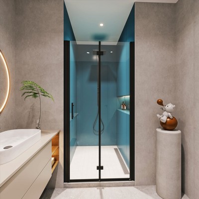 NicBex Shower Door  33.4" Wx72" H Pivot Tub Shower Doors with 1/4" (6mm) Tempered Glass Door and 304 Stainless Steel Open Outside, Matte Black