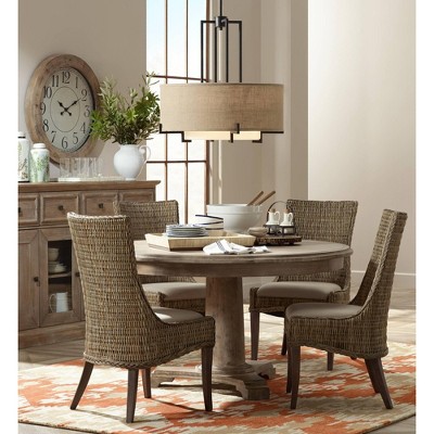 Bronze Drum Chandelier with Frosted Glass Shade