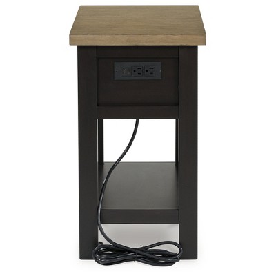 Brown Two-Tone Wood Rectangular End Table with Storage