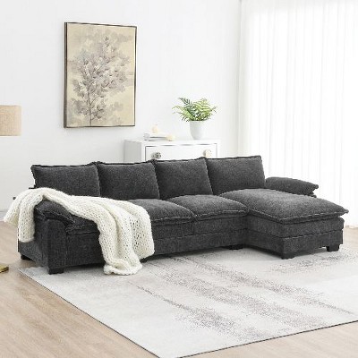 CAVINAS Modern L-shaped Sofa, Chenille Cloud Sofa, 5-seat Upholstered Sofa -Indoor Furniture, Sleeper Sofa Couch with Chaise Lounge for Living Room