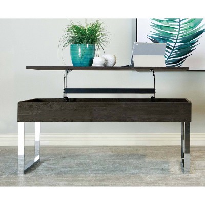 Gray Rectangular Wood and Metal Lift-Top Coffee Table