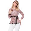 INSPIRE CHIC Women's Semi-Sheer Elegant Tie Waist Long Sleeve Floral Lace Peplum Blouses - 3 of 4