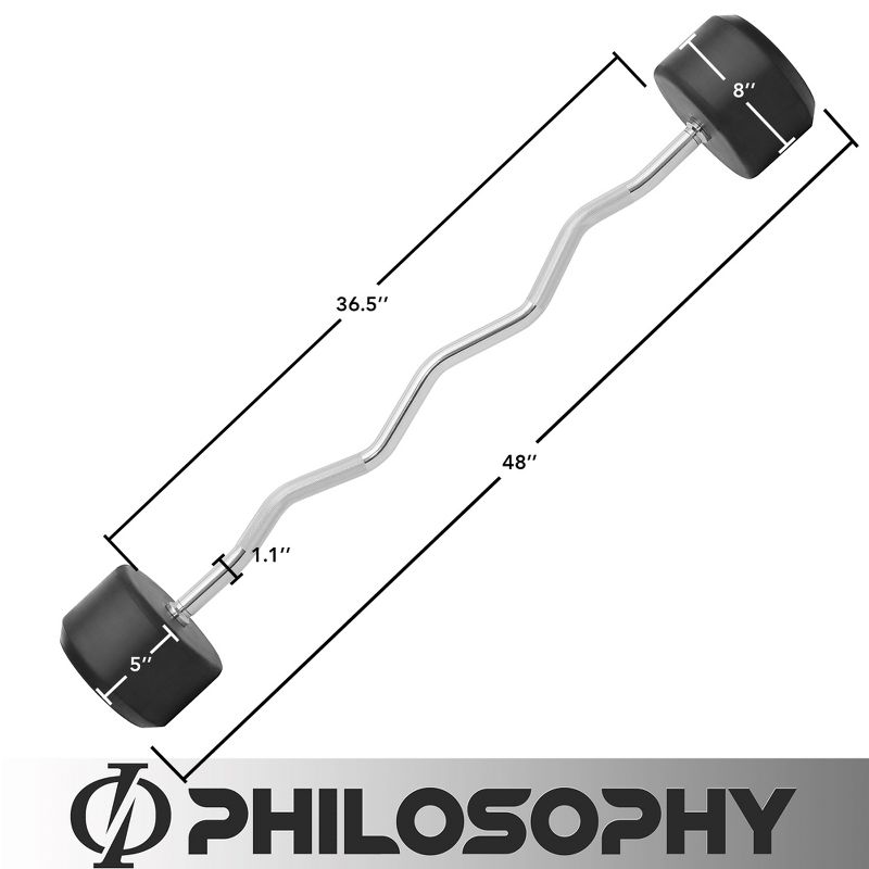 Philosophy Gym Rubber Fixed Barbell, Pre-Loaded Weight EZ Curl Bar for Strength Training & Weightlifting, 4 of 5