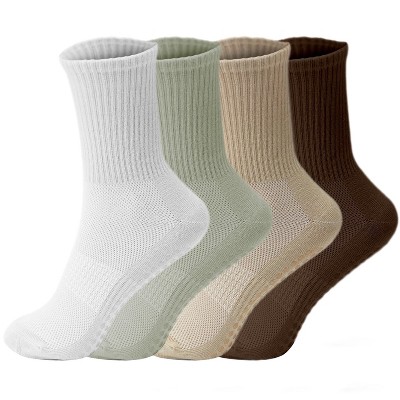 MaseiKar Pilates Socks for Women with Non Slip Grippers, Yoga Crew Socks for Barre Hospital Sticky Slipper Socks 4 Pairs