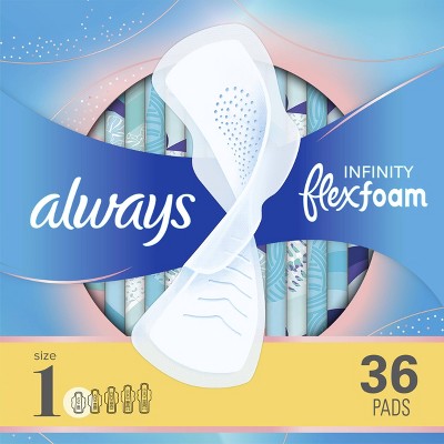 Always Infinity Regular Absorbency FlexFoam Pads for Women - Unscented - Size 1 - 36ct