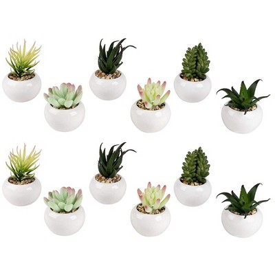 Juvale 12-Pack Mini Artificial Succulent Plants Fake Cactus Planters with White Pot