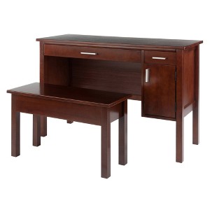 2pc Emmett Desk Set with Bench Walnut - Winsome - 1 of 4