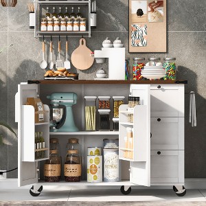 Ridstar 54.5 in. W Kitchen Storage Island with Internal Storage Rack, Drop Leaf & Spice Rack For Home, Kitchen & Dining Room-White - 1 of 4