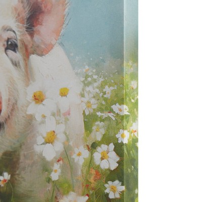 16" x 16" Happy Pig Canvas Wall Art in Green Field
