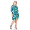24seven Comfort Apparel Floral Plus Size Elbow Sleeve Ruched Knee Length Dress - 2 of 4