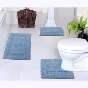 Set of 3 Classy Bathmat Collection Blue Cotton Tufted Bath Rug - Home Weavers - 1 of 4