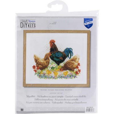 Vervaco Counted Cross Stitch Kit 12.8"X10.4"-Rooster And Chickens (14 Count)
