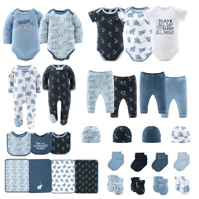 Baby Layette Clothing Gift Set, 30pc - The Peanutshell® Elephant Blue, White Blue, Newborn to 9 Months