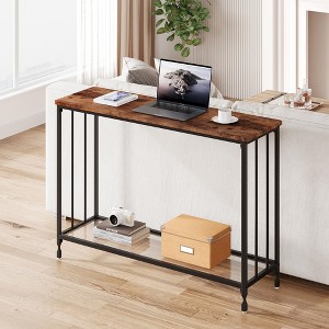 GustoWave Narrow Console Table, 2-Tier Wood Accent Sofa Table Furniture with Glass Shelves, ( 11.8" x 31.4'' x 31.8") - 1 of 4