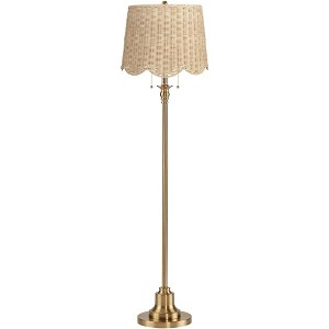 360 Lighting Dyna 58"H Antique Brass and Rattan Drum Shade 2-Light Floor Lamp - 1 of 4
