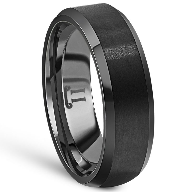 Pompeii3 Men's Brushed Black Tungsten 6mm Beveled Ring Wedding Band - Size 7, 2 of 6