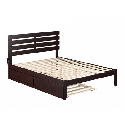 Espresso Queen Platform Bed with Twin XL Trundle and Storage Drawers