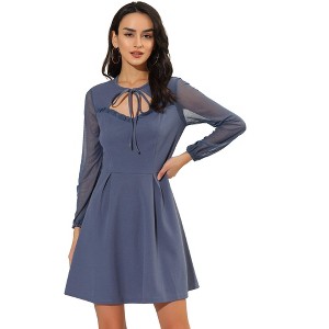 INSPIRE CHIC Women's Tie Neck Ruffled Mesh Long Sleeve Mini Dress - 1 of 4
