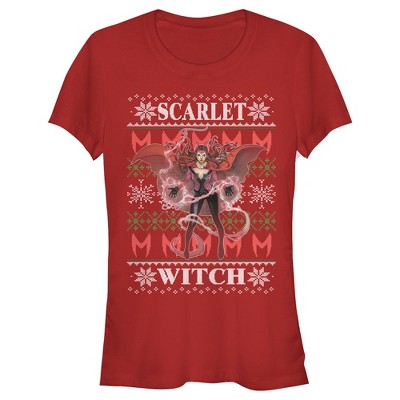 Juniors Womens Marvel Ugly Christmas Scarlet Witch T-Shirt