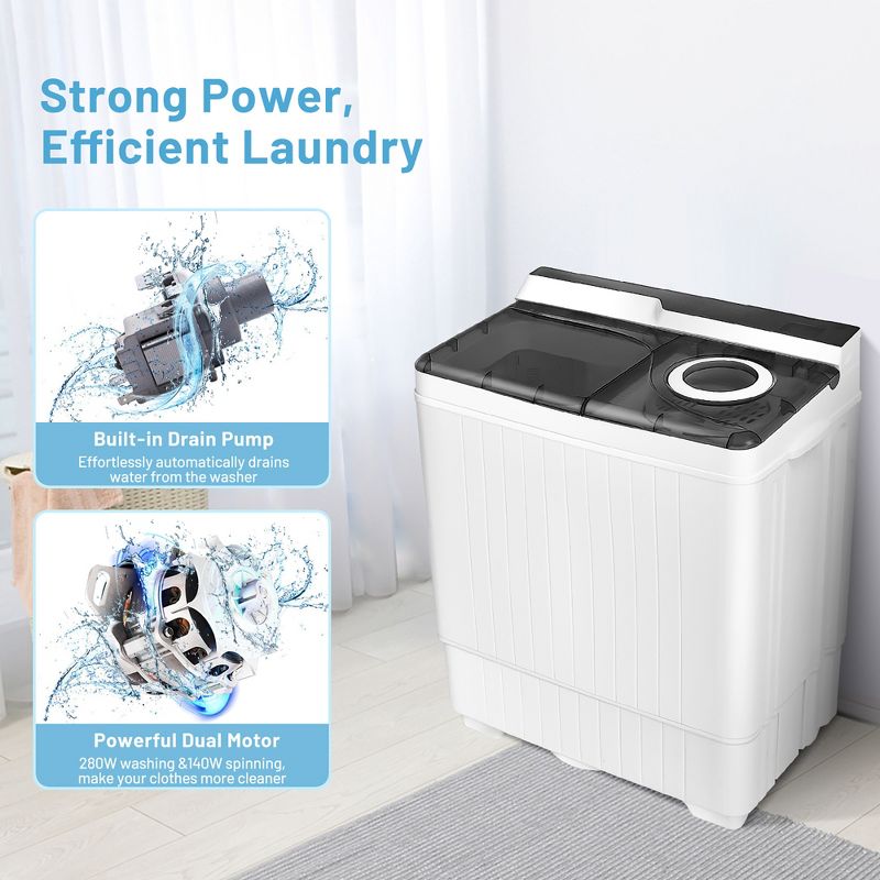 Costway 26lbs Portable Semi-automatic Washing Machine W/Built-in Drain Pump Grey\Blue, 4 of 11