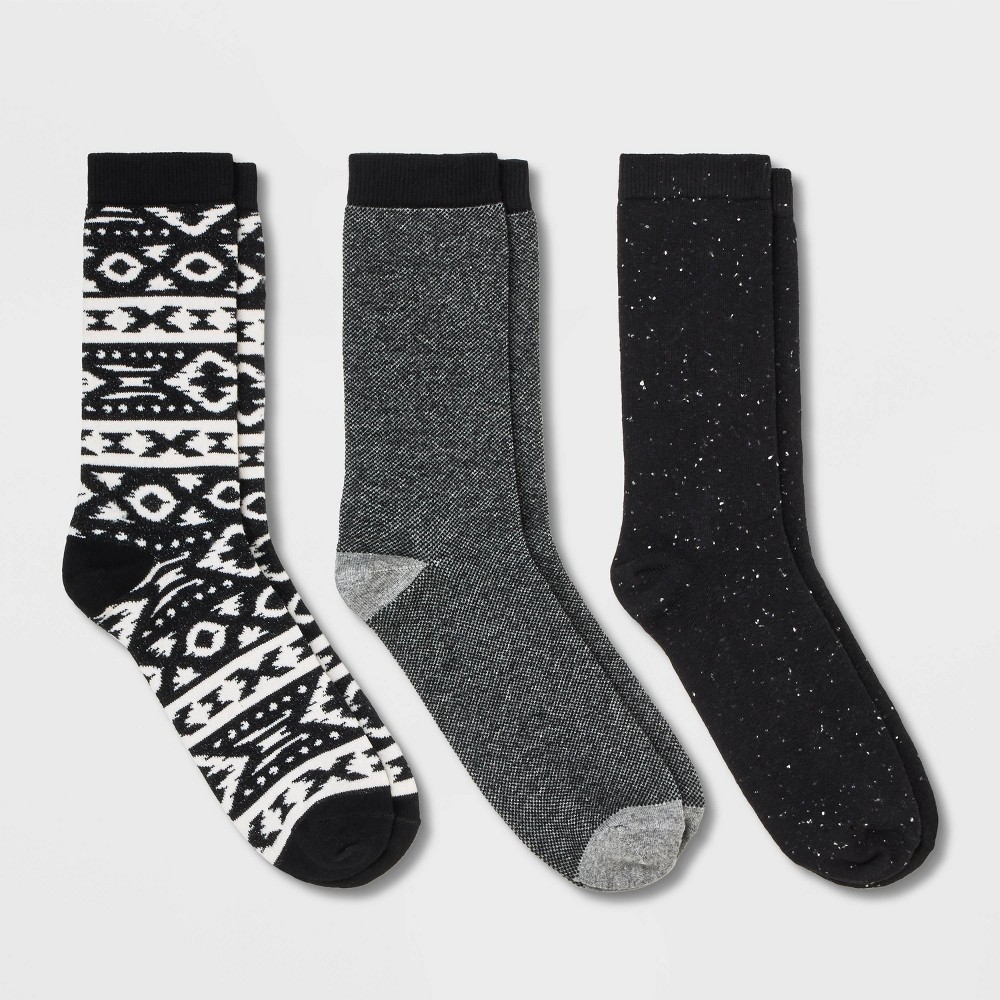 Men's Geo Pattern Casual Cozy Socks 3pk - Goodfellow & Co Black/White 6-12