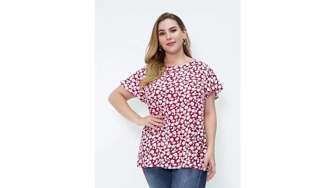 Agnes Orinda Women's Plus Size Floral Print Short Sleeve Flutter Casual Peasant Tops, 2 of 8, play video