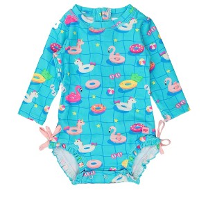 RuffleButts Baby/Toddler Girls UPF50+ Long Sleeve One Piece Rash Guard - 1 of 4