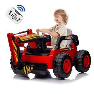 Kids Ride on Excavator, 12V 10A Electric Toy Excavator, Battery Powered Sand Digger with Remote Control, Bluetooth, Music for Boys & Girls 3+ - 1 of 4