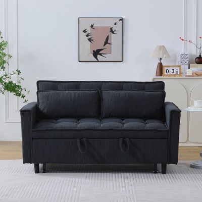 Jump Into Fun Corduroy Reclining Sofa Bed,3 in 1 Convertible Sleeper Sofa Bed With Reclining Backrest,Toss Pillows,Pockets,for Living Room