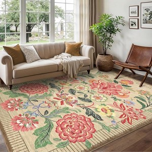 coucheta Multi-size Washable Soft Floral Area Rugs for Living Room, Non Slip Botanical Non Shedding Stain Resistant Carpet, for Bedroom, Dining Room - 1 of 4