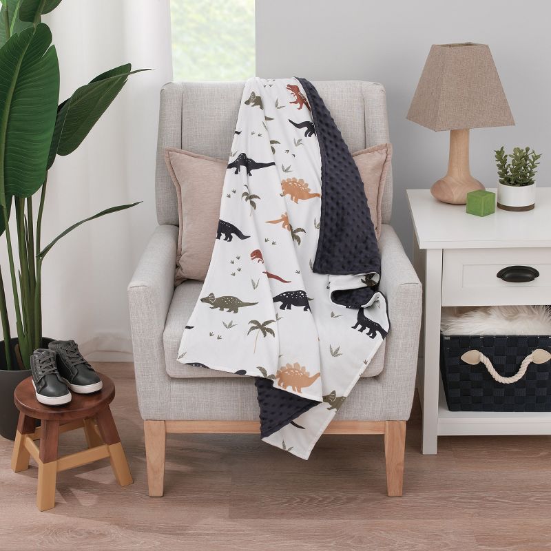 Little Love by NoJo Dino White, Navy, and Tan Palm Trees Super Soft Baby Blanket, 4 of 5